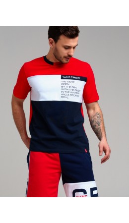 Фуфайка трикотажная для мужчин (футболка) красный,тёмно-синий,белый