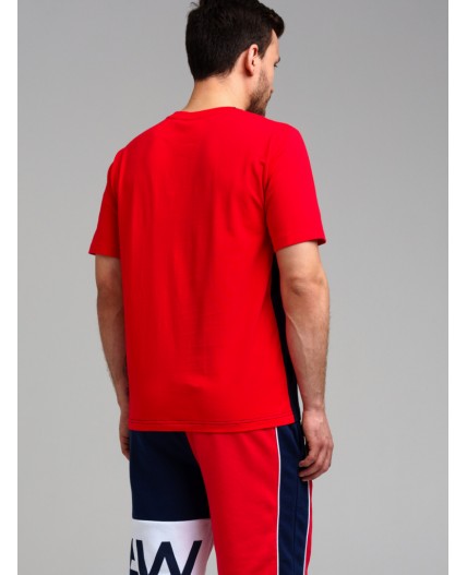 Фуфайка трикотажная для мужчин (футболка) красный,тёмно-синий,белый