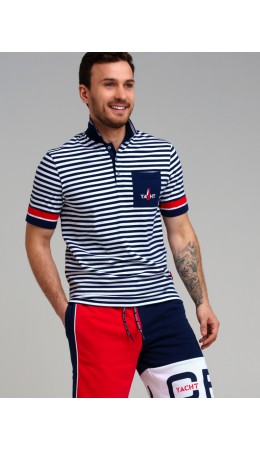 Сорочка трикотажная с воротником поло для мужчин тёмно-синий,белый,красный
