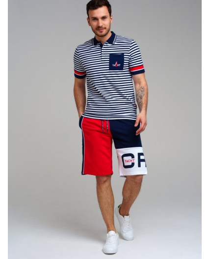 Сорочка трикотажная с воротником поло для мужчин тёмно-синий,белый,красный