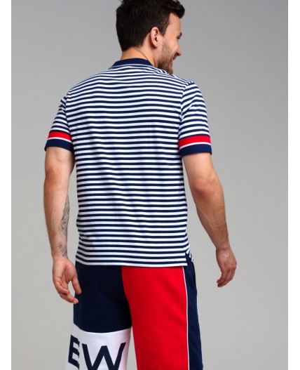 Сорочка трикотажная с воротником поло для мужчин тёмно-синий,белый,красный