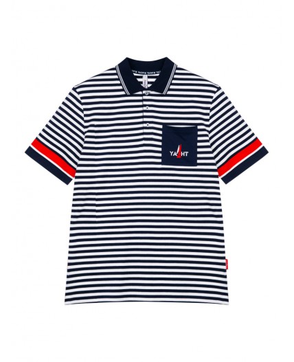 Сорочка трикотажная с воротником поло для мужчин тёмно-синий,белый,красный