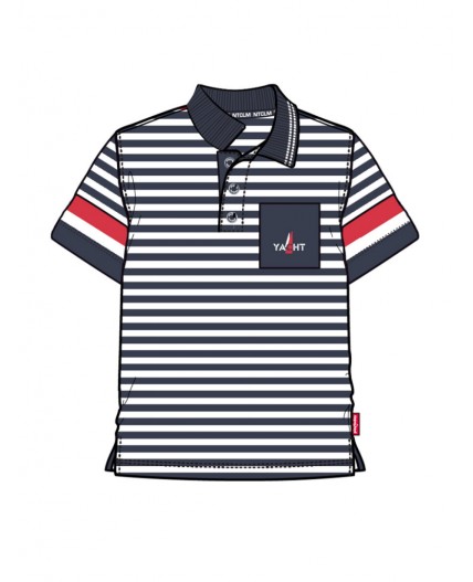 Сорочка трикотажная с воротником поло для мужчин тёмно-синий,белый,красный