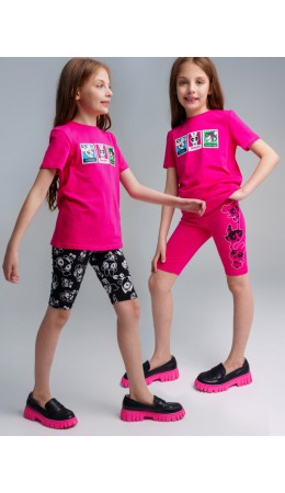 Брюки трикотажные для девочек (легинсы укороченные), 2 пары в комплекте малиновый,черный,белый