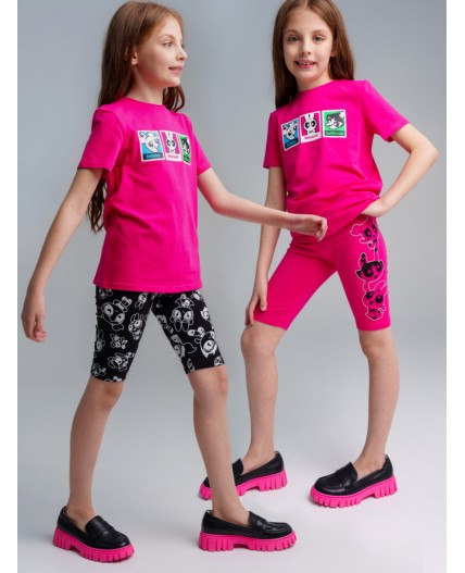 Брюки трикотажные для девочек (легинсы укороченные), 2 пары в комплекте малиновый,черный,белый