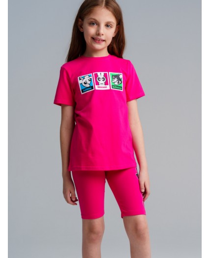 Брюки трикотажные для девочек (легинсы укороченные), 2 пары в комплекте малиновый,черный,белый