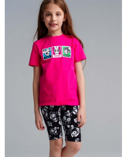 Брюки трикотажные для девочек (легинсы укороченные), 2 пары в комплекте малиновый,черный,белый