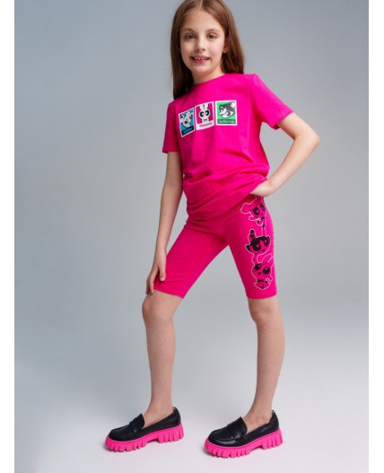 Брюки трикотажные для девочек (легинсы укороченные), 2 пары в комплекте малиновый,черный,белый