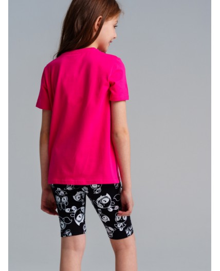 Брюки трикотажные для девочек (легинсы укороченные), 2 пары в комплекте малиновый,черный,белый