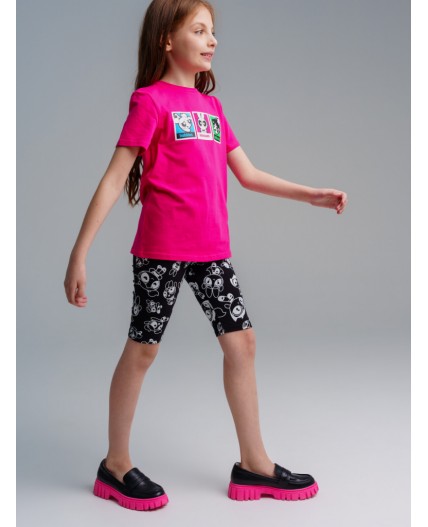 Брюки трикотажные для девочек (легинсы укороченные), 2 пары в комплекте малиновый,черный,белый