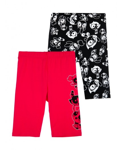 Брюки трикотажные для девочек (легинсы укороченные), 2 пары в комплекте малиновый,черный,белый