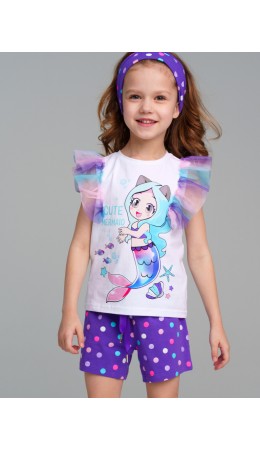 Фуфайка трикотажная для девочек (футболка) белый,разноцветный