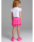 Комплект трикотажный для девочек: фуфайка (футболка), юбка-шорты белый,розовый