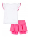 Комплект трикотажный для девочек: фуфайка (футболка), юбка-шорты белый,розовый
