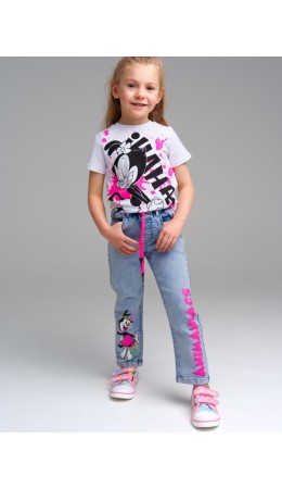 Брюки текстильные джинсовые для девочек синий