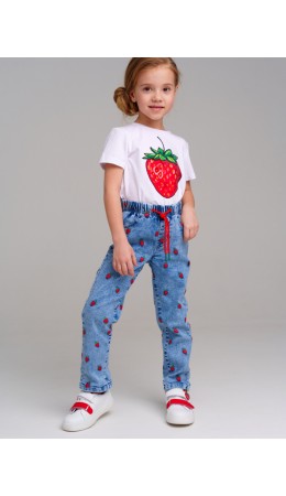 Брюки текстильные джинсовые для девочек (джегинсы) синий