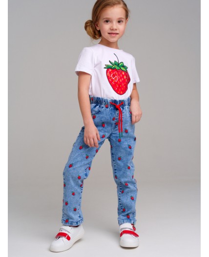 Брюки текстильные джинсовые для девочек (джегинсы) синий