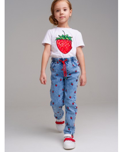 Брюки текстильные джинсовые для девочек (джегинсы) синий