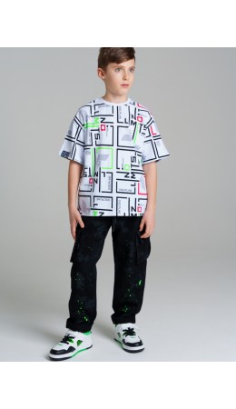 Фуфайка трикотажная для мальчиков (футболка) белый,черный