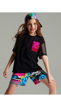 Фуфайка трикотажная для девочек (футболка) черный