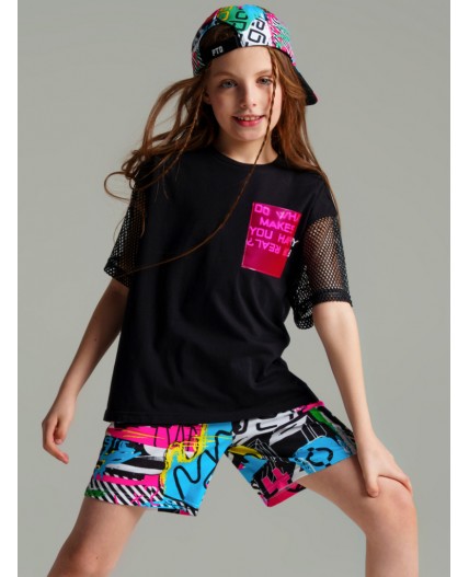 Фуфайка трикотажная для девочек (футболка) черный