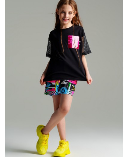 Фуфайка трикотажная для девочек (футболка) черный