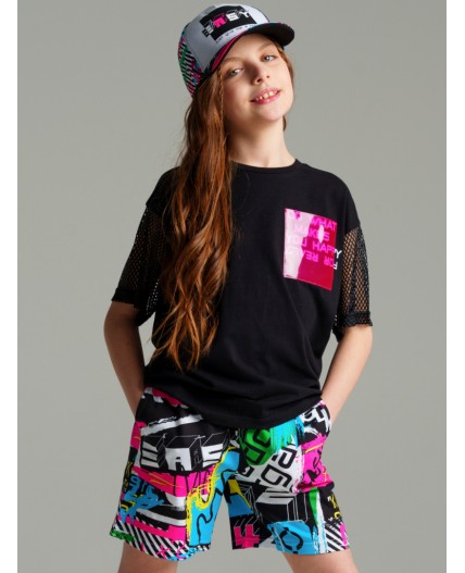 Фуфайка трикотажная для девочек (футболка) черный