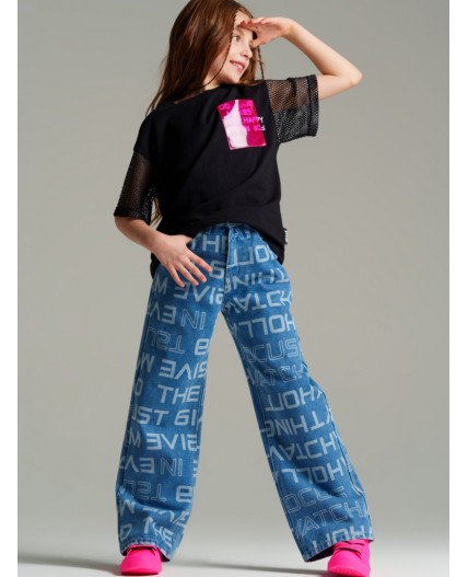 Фуфайка трикотажная для девочек (футболка) черный