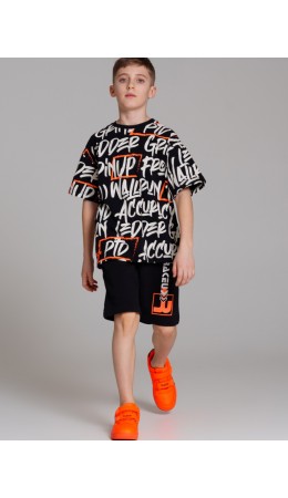 Фуфайка трикотажная для мальчиков (футболка) черный,белый