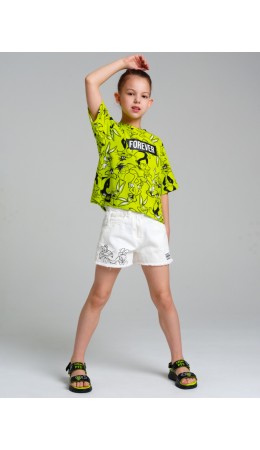 Шорты текстильные джинсовые для девочек белый