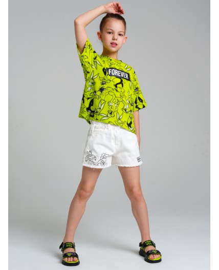 Шорты текстильные джинсовые для девочек белый