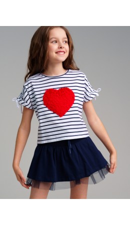 Фуфайка трикотажная для девочек (футболка) тёмно-синий,белый