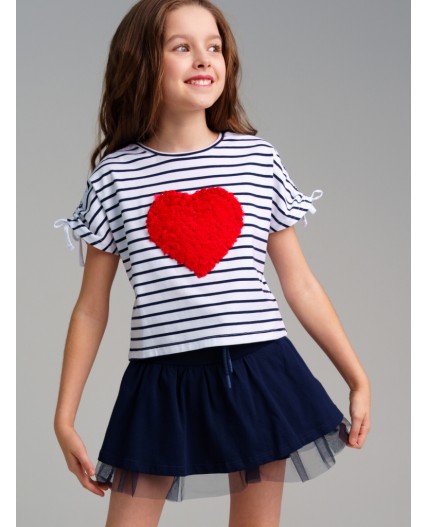 Фуфайка трикотажная для девочек (футболка) тёмно-синий,белый