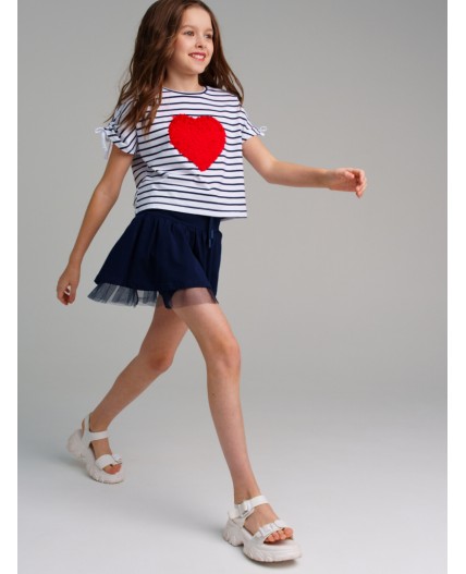 Фуфайка трикотажная для девочек (футболка) тёмно-синий,белый