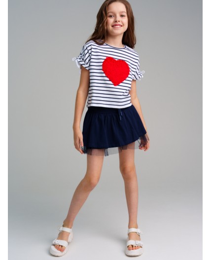 Фуфайка трикотажная для девочек (футболка) тёмно-синий,белый