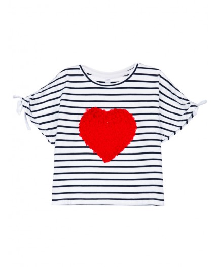 Фуфайка трикотажная для девочек (футболка) тёмно-синий,белый