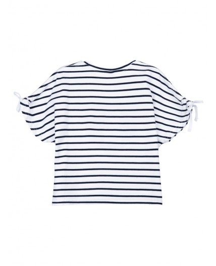 Фуфайка трикотажная для девочек (футболка) тёмно-синий,белый