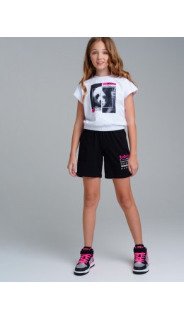 Комплект трикотажный для девочек: фуфайка (футболка), шорты белый,черный