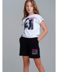 Комплект трикотажный для девочек: фуфайка (футболка), шорты белый,черный