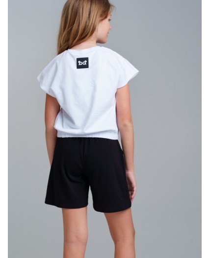 Комплект трикотажный для девочек: фуфайка (футболка), шорты белый,черный
