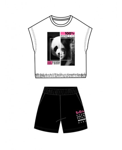 Комплект трикотажный для девочек: фуфайка (футболка), шорты белый,черный