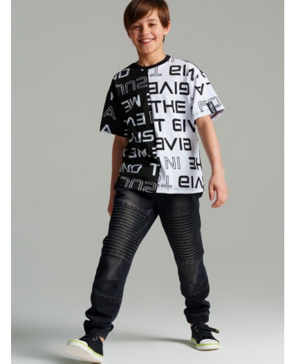 Фуфайка трикотажная для мальчиков (футболка) белый,черный