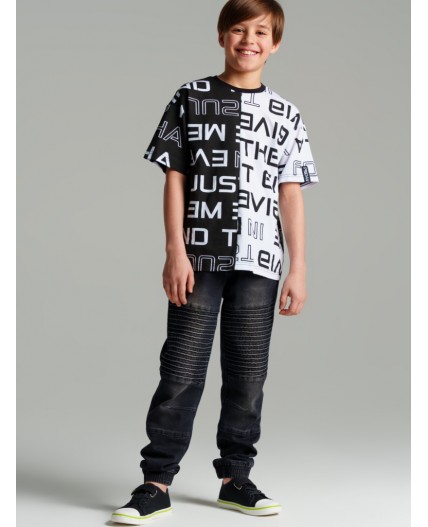 Фуфайка трикотажная для мальчиков (футболка) белый,черный