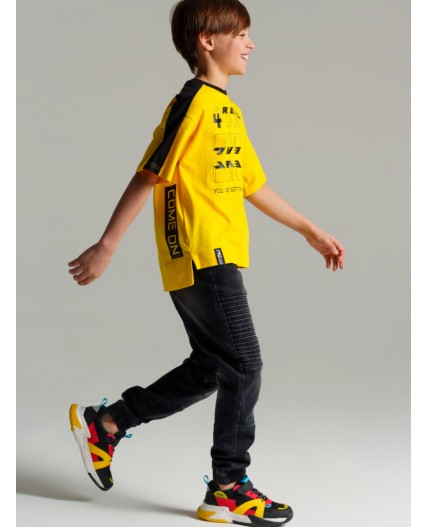 Фуфайка трикотажная для мальчиков (футболка) жёлтый,черный