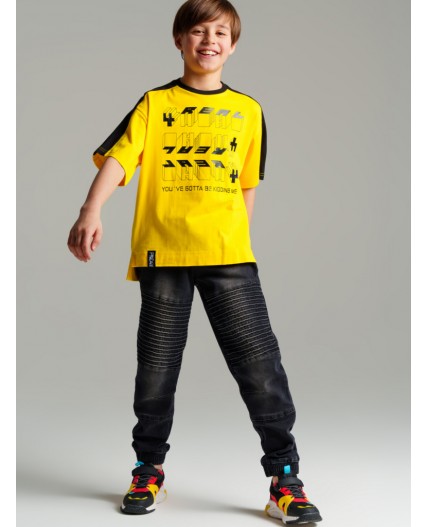 Фуфайка трикотажная для мальчиков (футболка) жёлтый,черный