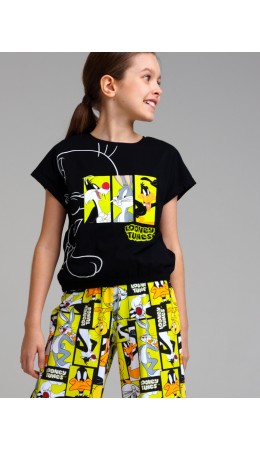 Фуфайка трикотажная для девочек (футболка) черный