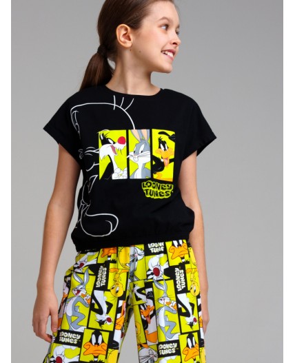 Фуфайка трикотажная для девочек (футболка) черный