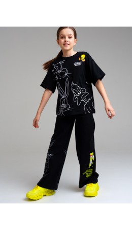 Фуфайка трикотажная для девочек (футболка) черный