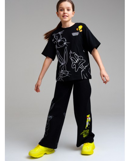 Фуфайка трикотажная для девочек (футболка) черный