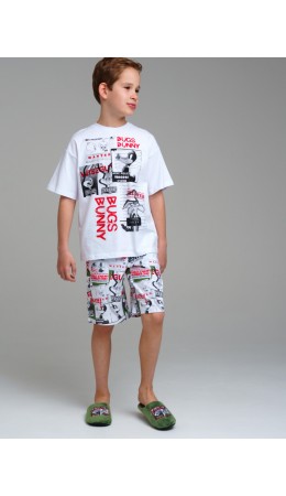 Комплект трикотажный для мальчиков: фуфайка (футболка), шорты белый,разноцветный